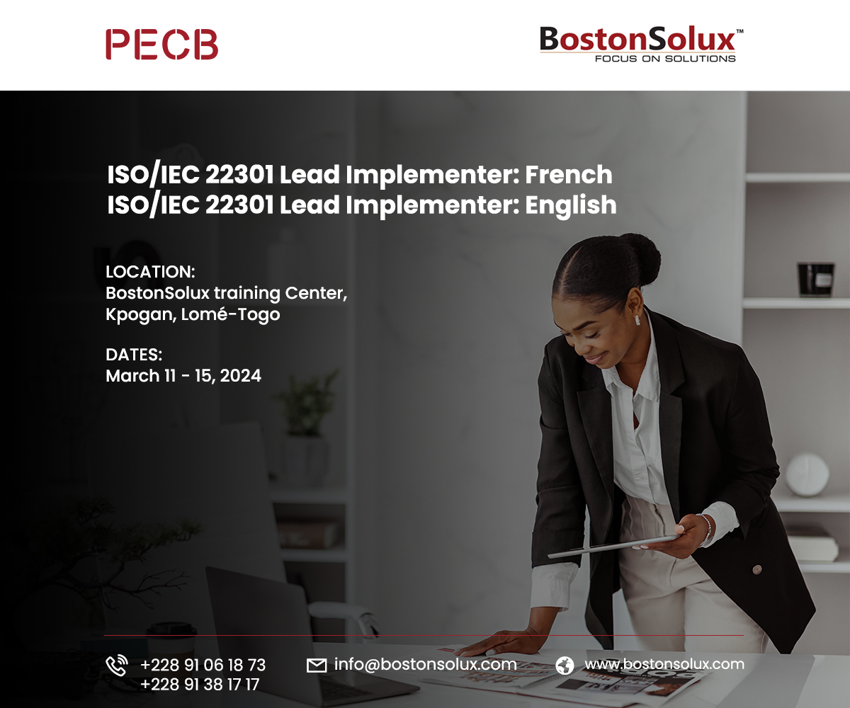 Formation PECB Certified ISO/IEC 22301 Lead Implementer à  BostonSolux Training Center du 11 au 15 Mars 2024